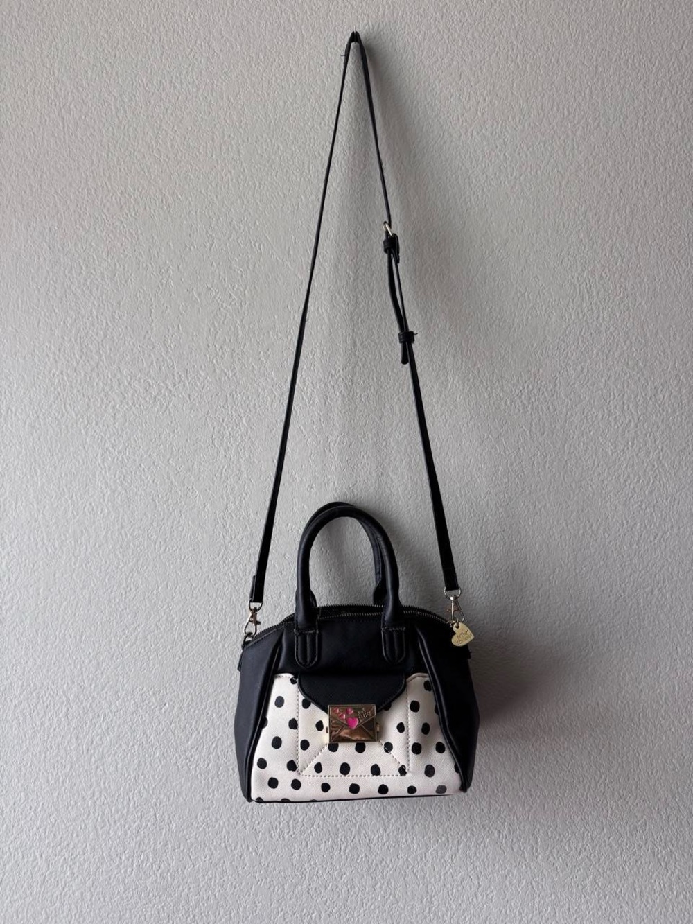 Betsey Johnson Polka Dot Heart Love Letter Crossbody Satchel Bag